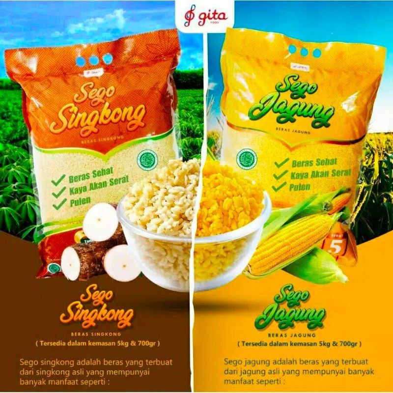 GITA Sego Jagung &amp; Sego Singkong 5kg Beras Jagung Beras Singkong cocok untuk Diabet