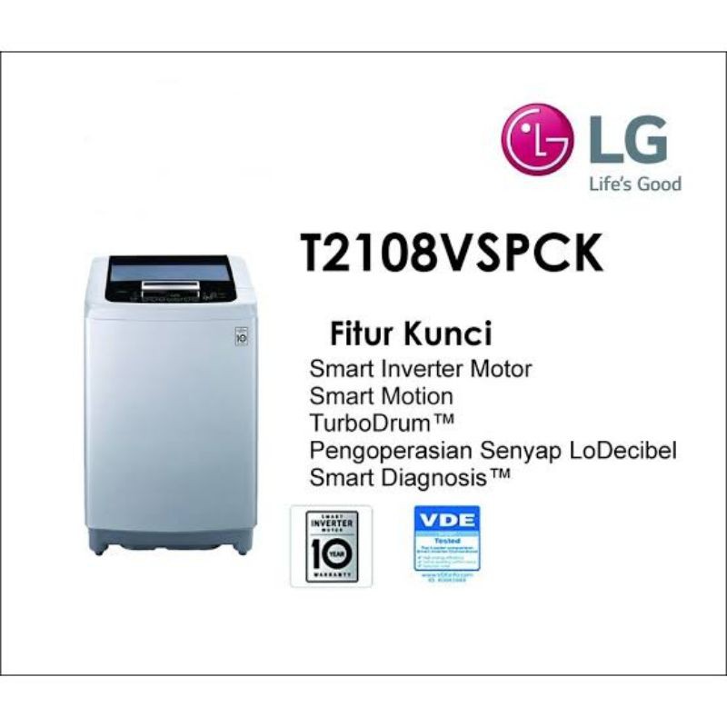 T2108vspck Lg Mesin Cuci 1 Tabung Top Loading Smart Inverter 8kg New Shopee Indonesia