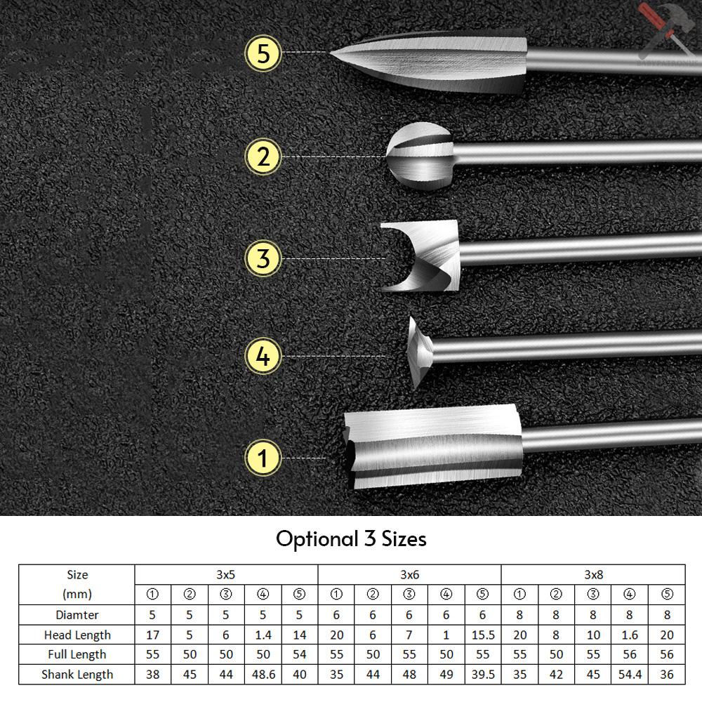 5pcs / Set Mata Bor Ukir Kayu Bahan HSS DIY