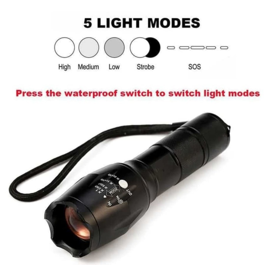 Paket Senter LED Tactical CREE XM-L2 8000 Lumens Baterai +Charger