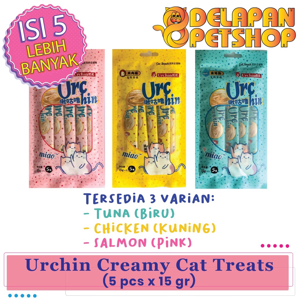 Urchin Creamy Cat Treats Snack Cemilan Kucing Cair Liquid 75 Gram (15g x 5 pcs)