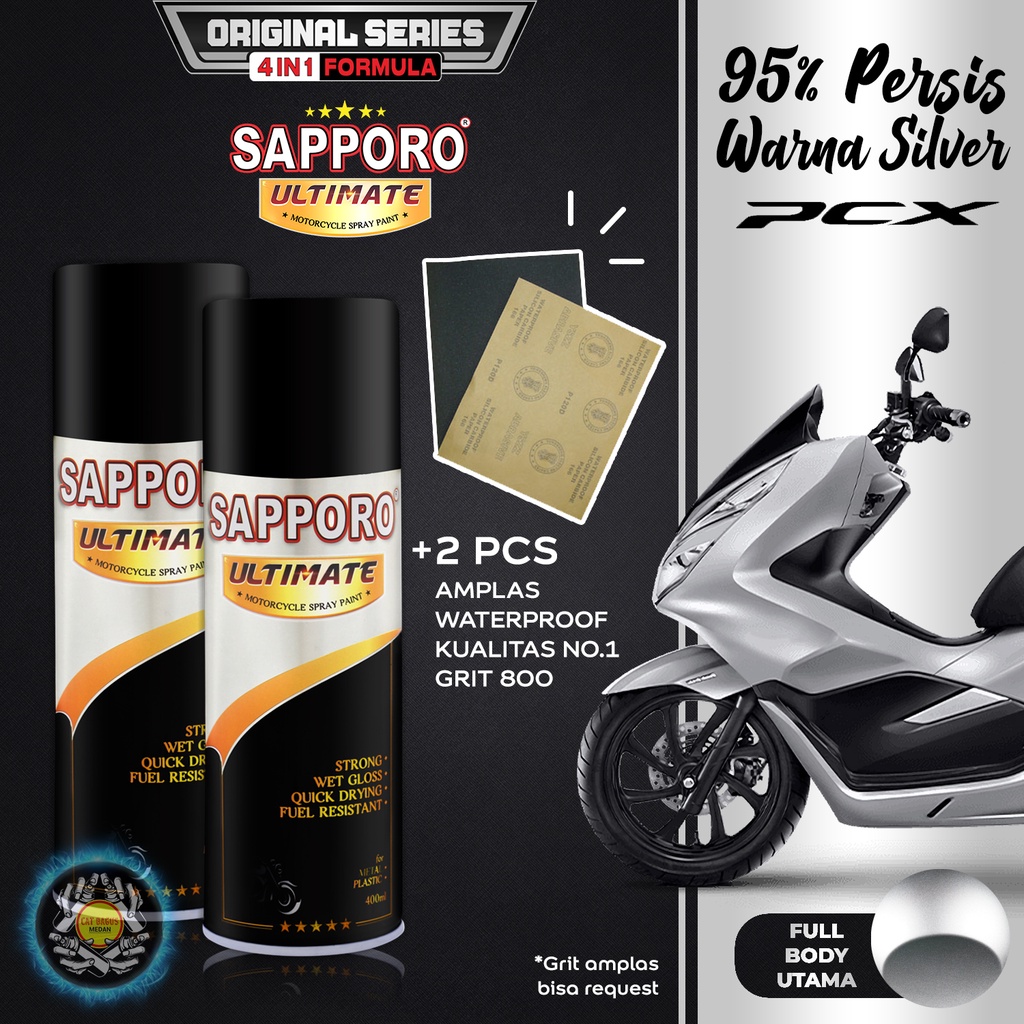 PAKET SILVER PCX SAPPORO ULTIMATE 4 IN 1 OH04 SOPHISTICATED MATTE SILVER HONDA ORIGINAL CAT SEMPROT 