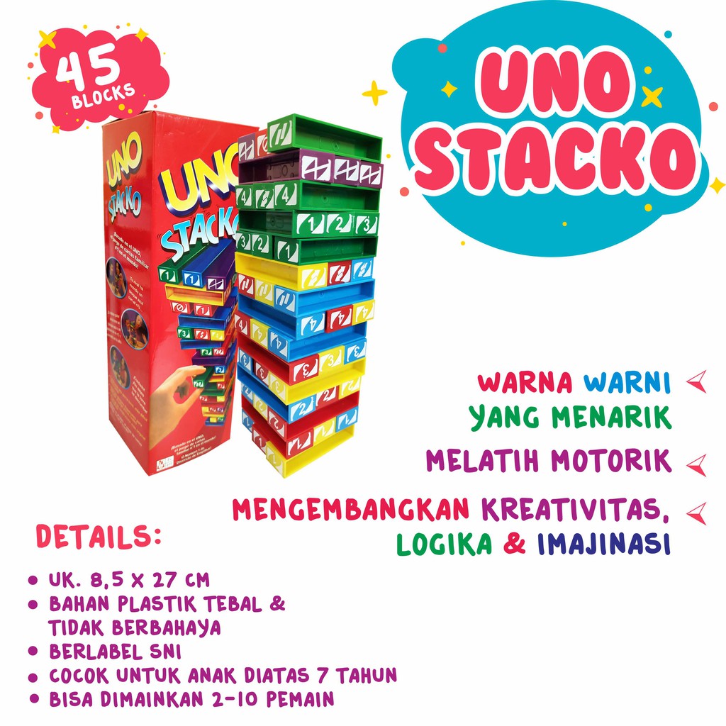 Promo Murah Mainan Edukasi Anak : Uno Stacko / Uno Stako Kayu Balok Susun Edukasi SNI Aman Unt Anak