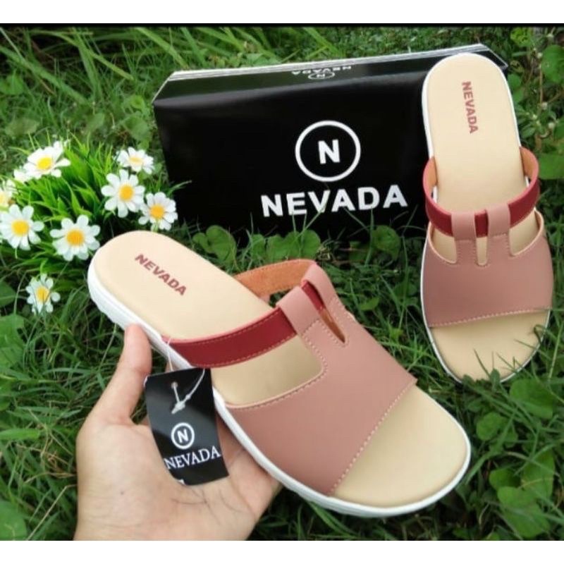Sandal Nevada Pink Merah Maroon Cream Sandal Wanita Flat
