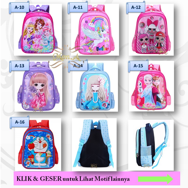 Tas Ransel Sekolah Anak SD / TK / PG Backpack karakter Cewek Girls - M0168