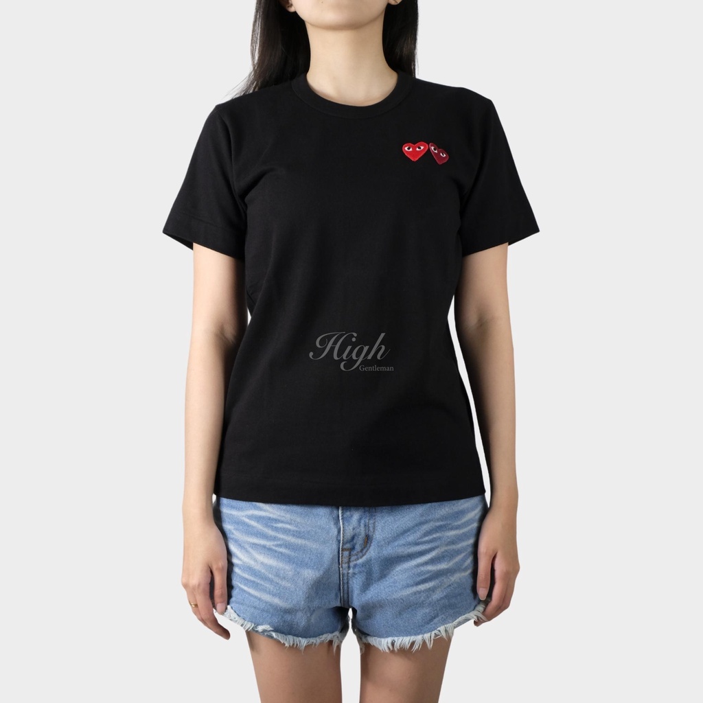 CDG Women Double Heart Tee Black 100% Authentic