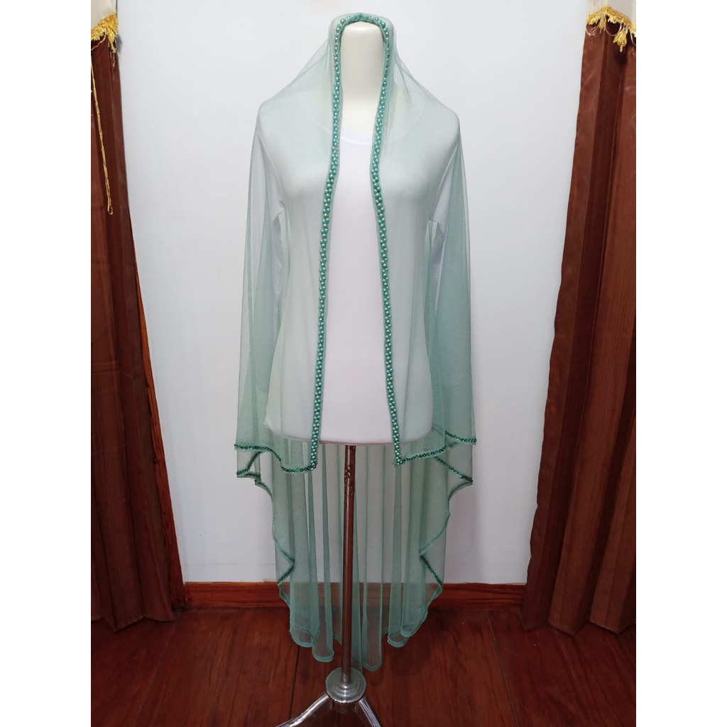 slayer veil pengantin HIJAU WARDAH hijab pengantin mutiara