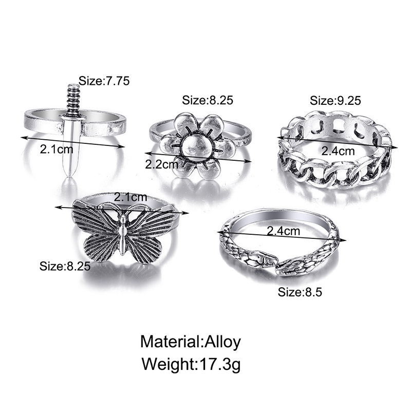 5Pcs Retro Cincin Kupu-kupu Set Sederhana Kreatif Cincin Fashion Wanita Aksesoris Hadiah Untuk Sahabat - ol