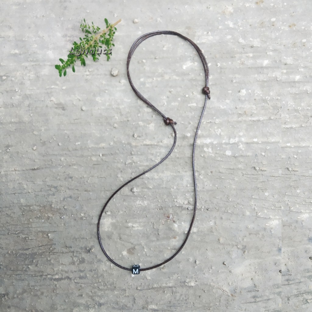 Kalung inisial tali/ kalung initial / kalung tali huruf/kado pacar / kalung murah COKLAT TUA A-Z