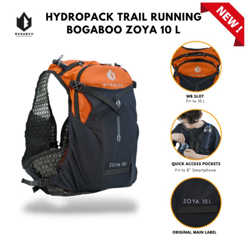 Tas Hydropack trail running BOGABOO zoya 10 L - tas lari - tas running - tas motorcross - tas sepeda - tas waterbladder - vest pria wanita - tas hiking - bycycle backpack - tas marathon - tas rompi - tas olahraga - tas punggung sepeda