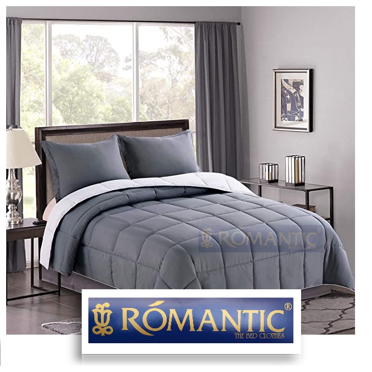 Two tone Bedcover sprei set by ROMANTIC katun jepang adem bahan halus abu tua muda minimalis