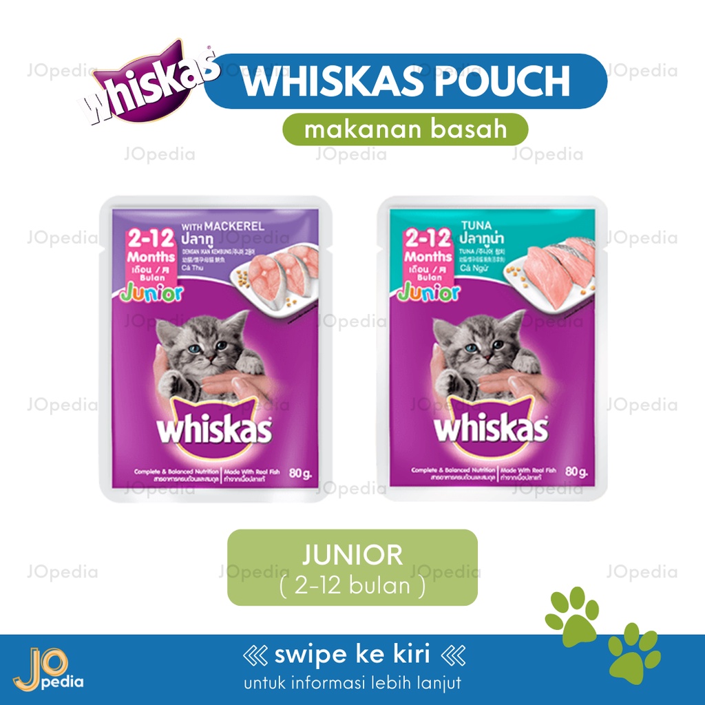 WHISKAS POUCH Makanan Basah Kucing Cat Wet Food Junior Adult Senior Kitten 80gr 80 gram