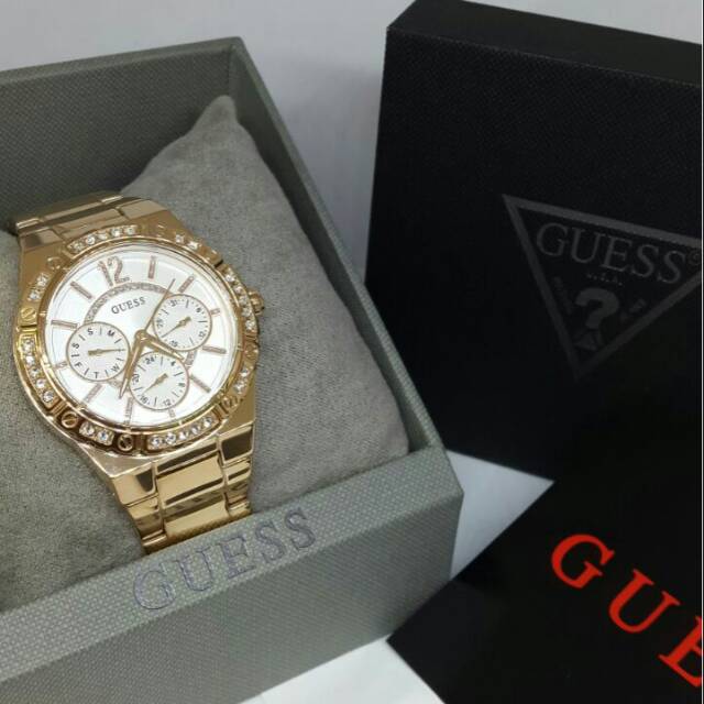 Jam Tangan Wanita Guess W0845L3 Rosegold Rantai Original Murah
