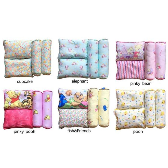 BABY HAI Bantal Set Bayi Bantal Guling Plus Sarung Katun Motif