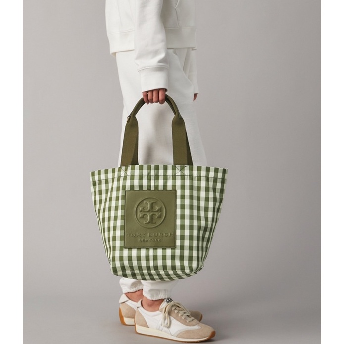 Tory Burch Piper Gingham Small Square Tote Bag Leccio