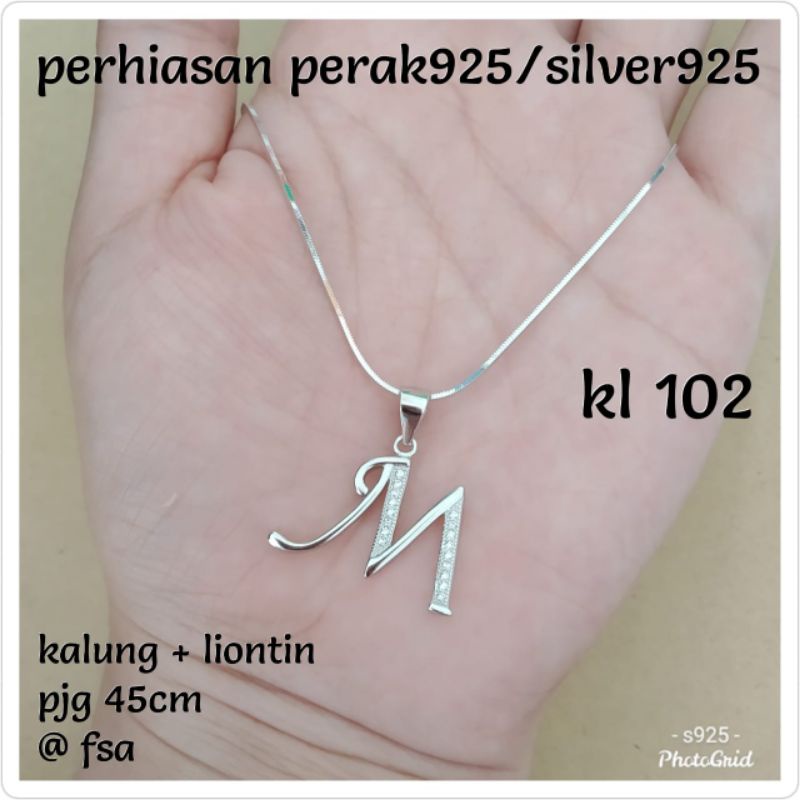 KALUNG+LIONTIN HURUF M,K,H,R,D,N PUTIH PERAK 925 #FSA