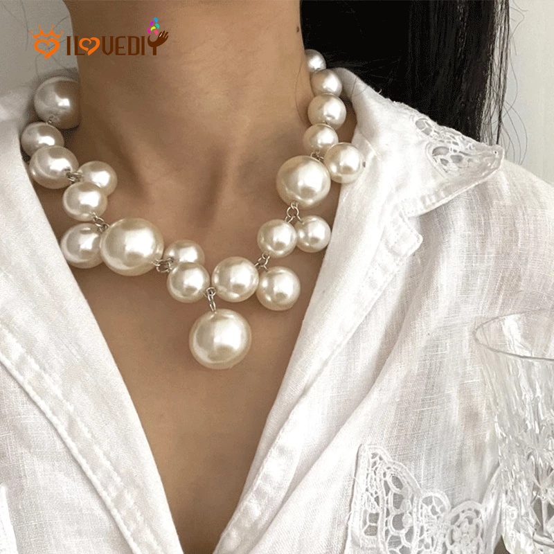 Kalung Choker Rantai Klavikula Hias Mutiara Besar Gaya Vintage Perancis Untuk Wanita