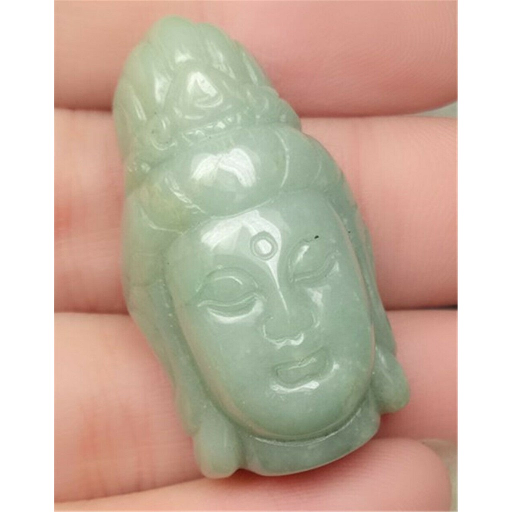 LIONTIN NATURAL  Light Green Jade Jadeite Hand-Carved GuanYin Head