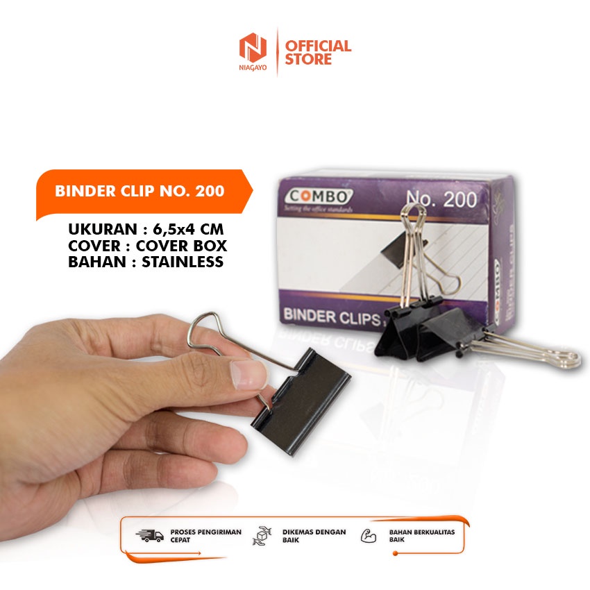 

Binder Clip Kecil No 200 Clips Merk Combo Isi 12 Pcs Ukuran 41mm 2x4 cm 1 BOX