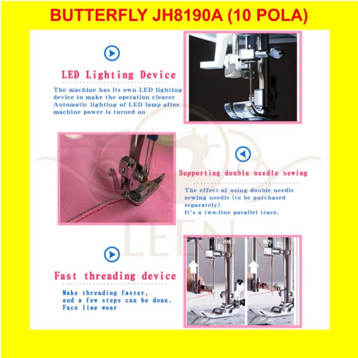 Mesin Jahit Portable BUTTERFLY JH 8190A 10 Pola ORI JH8190A LEEN