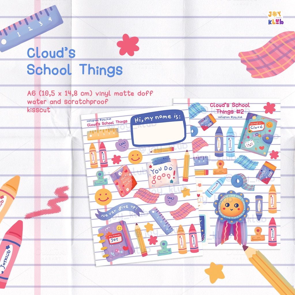 

Joy Klub - Cloud's School Things Sticker Sheet (Cek Deskripsi) Sticker Deco Sticker Aesthetic Laptop