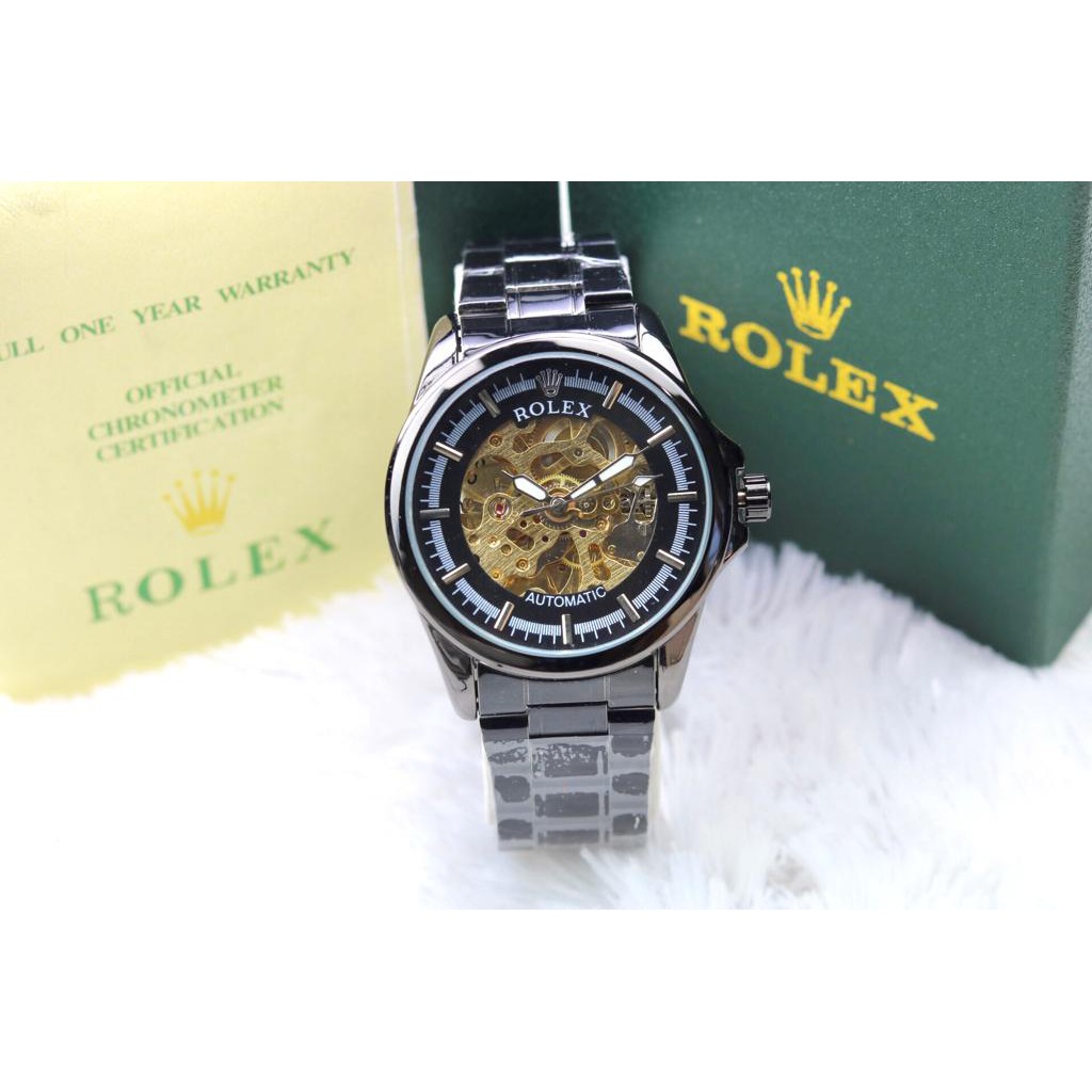JAM ROLEK PRIA MESIN TRANSPARAN MEWAH JAM TANGAN  ROLEX AUTOMATIC TANPA BATERAI (FULL set PAKET)