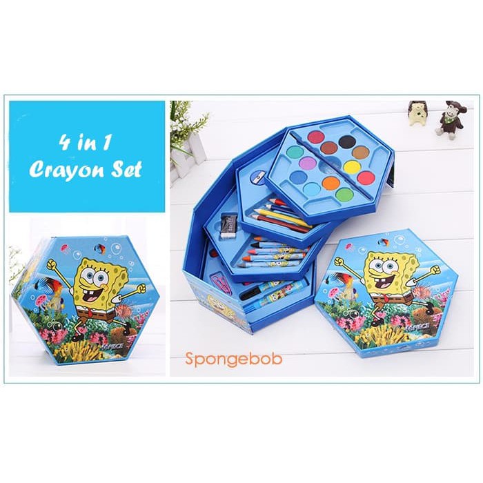 

me112 Crayon Set SPONGEBOB 4IN1 &#40-4 Susun 46 pcs&#41-