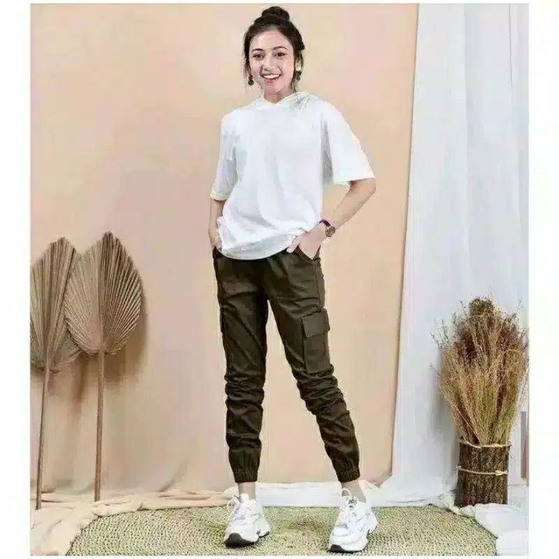 (COD BISA) BAGGY DRILL JOGGER CARGO BAGGY KANTONG SAMPING JOGGER PANTS CELANA CARGO WANITA