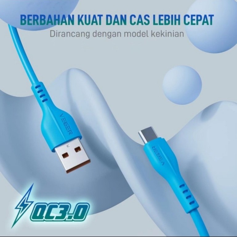 Kabel data VEGER V-107 MICRO USB / VEGER V-108 TYPE-C/VEGER V-109 QC3.0 ( ECERAN) FAST CHARGING QUICK CHARGING 1Meter