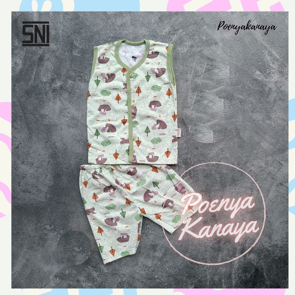 Setelan Baju Bayi Piyama Bayi Kutung Singlet Kancing GRIZZLY SNI KENZY Size S - L STK01-03