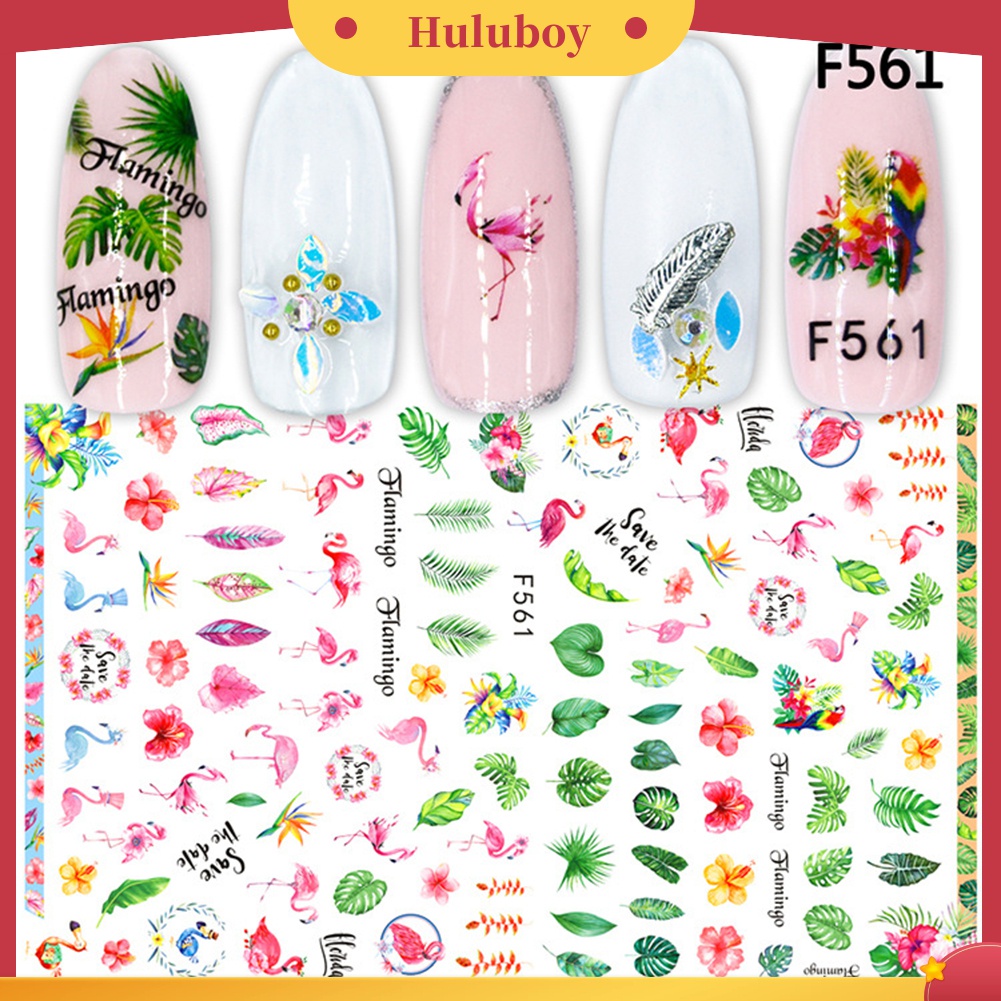 Huluboy Huluboy♡ Stiker Kuku 3D Super Tipis Motif Huruf / Hewan / Buah / Daun Untuk Dekorasi Nail Art