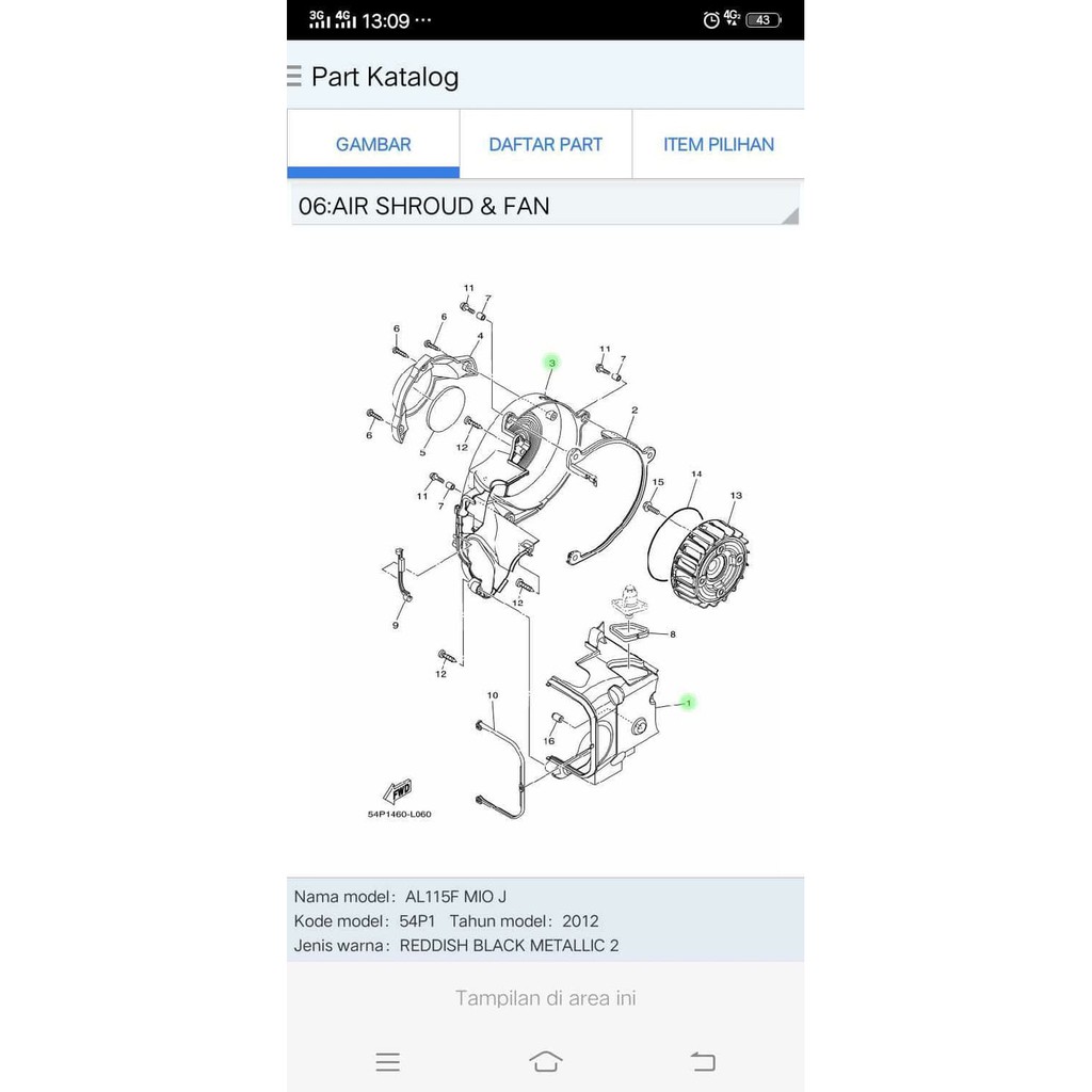 cover tutup mesin dan kipas mio j ori ygp        yamaha