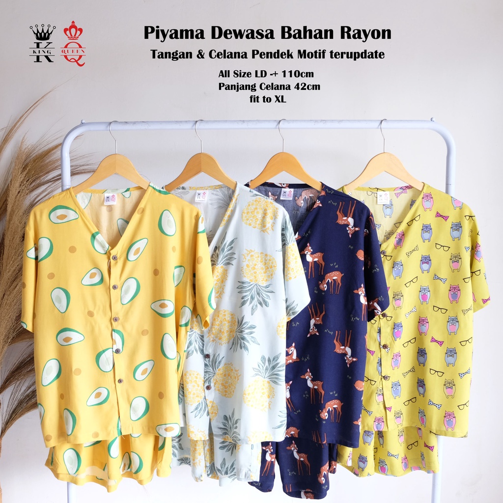 setelan piyama rayon EMMA dewasa celana pendek baju tidur harian bahan lembut menyusui friendly