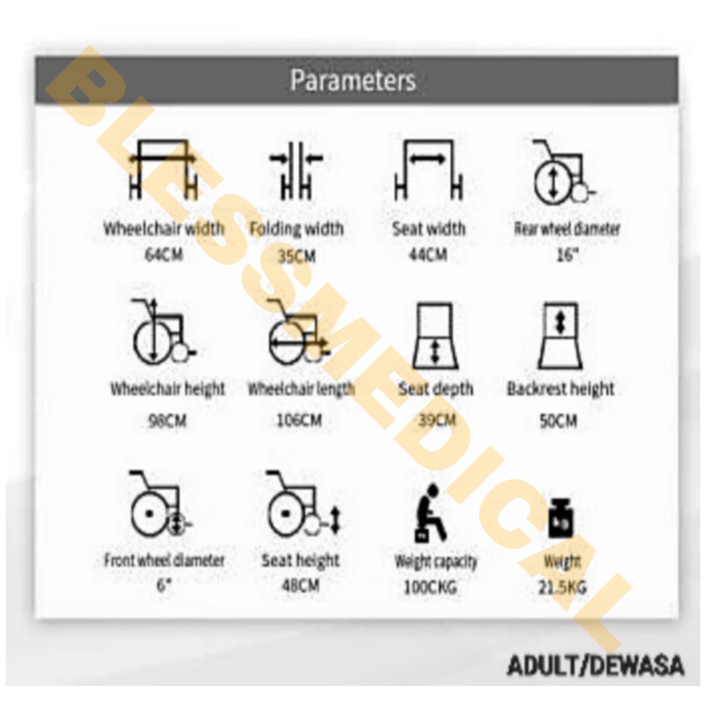 Kursi Roda Cerebral Palsy/Reclining/Berkebutuhan Khusus (+/- 44cm) Sella