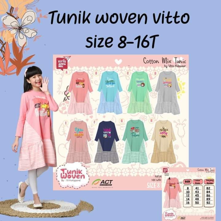 Tunik Woven Vitto Tunik Remaja usia 8-14 Tahun