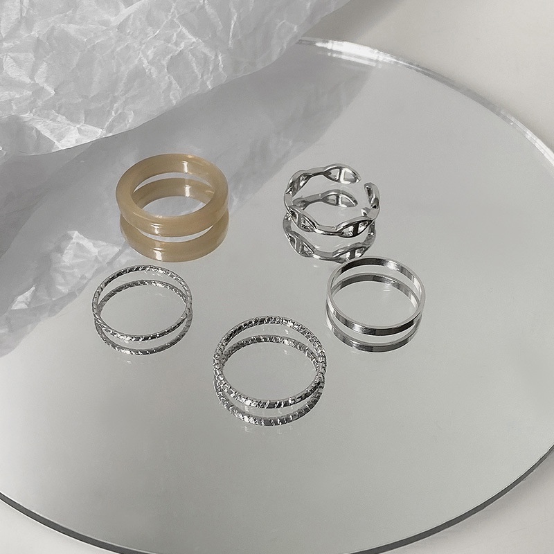 5pcs / Set Cincin Model Hollow Bahan Alloy Untuk Wanita