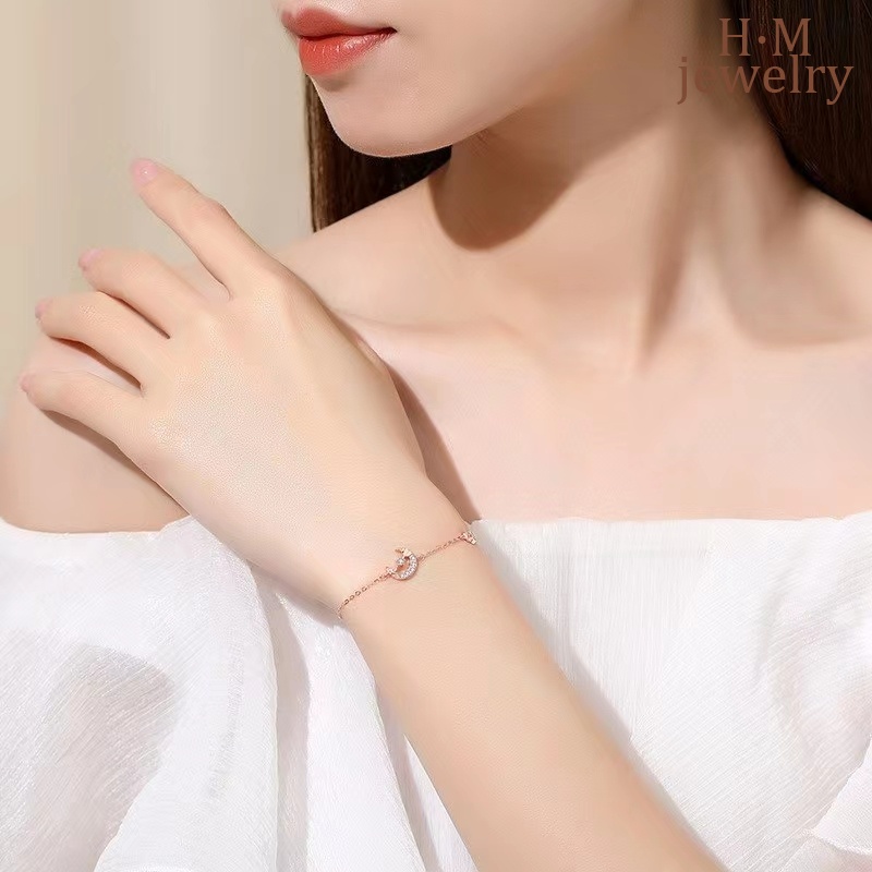 Gelang Tangan Rantai Sterling Silver 925 Aksen Berlian Imitasi Untuk Wanita