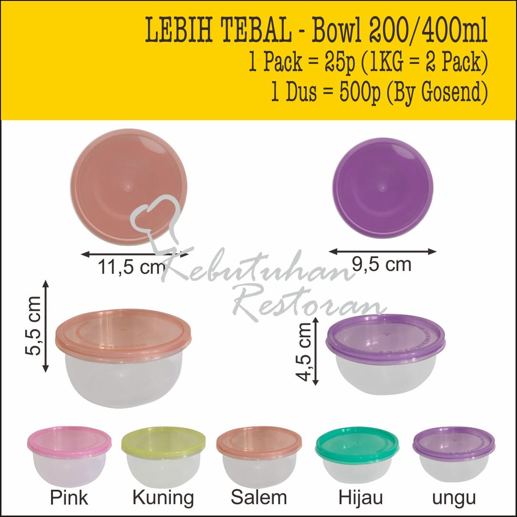 10 pcs x Lebih tebal / Mangkok Kotak Makan Thinwall Mika Warna 200ml 300ml 400ml / Microwaveable lun