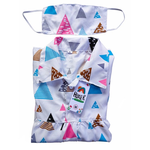 one set - setelan anak plus masker 2-5 tahun/setcel anak/baju anak perempuan-Segitiga biru