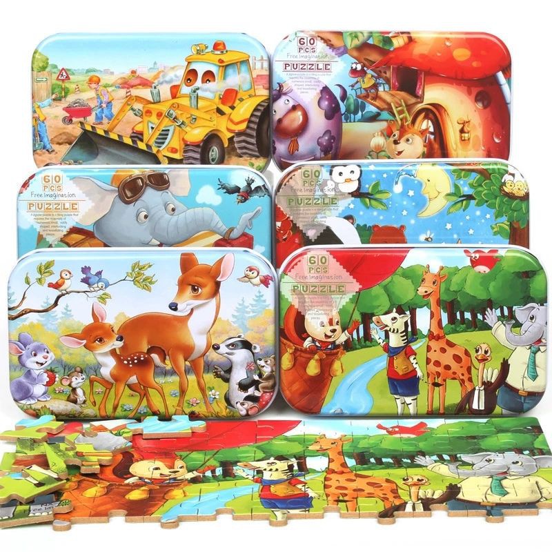 Jigsaw Puzzle Kaleng 60 Keping Lucu Puzzle Kaleng isi 60 pcs Puzzle Kayu Mainan Edukasi