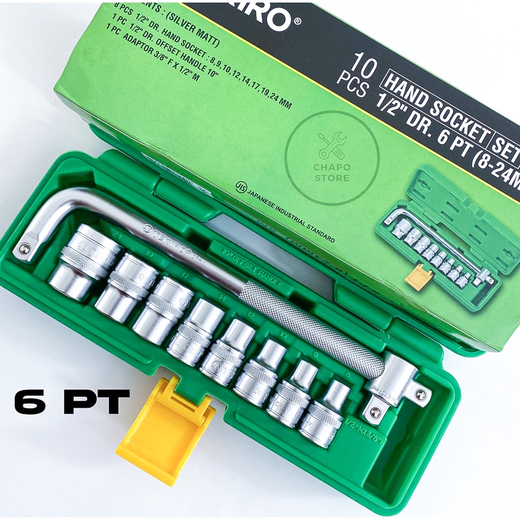 Tekiro kunci sok sock shock socket set 10pcs 1/2&quot; inch DR 6 PT 12 PT 8 - 24 mm hand socket set tekiro