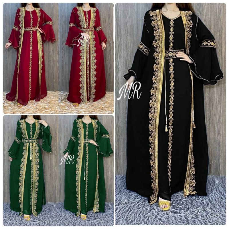 Gamis Outer Set Cardigan Gamis 2in1 Outer Inner Mewah Gamis Model India Terbaru Gamis Moscrepe Premi