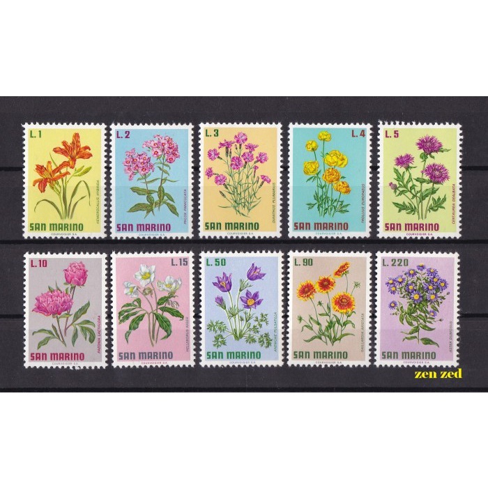 

0636 Perangko San Marino 1971 Flowers 10v Mnh