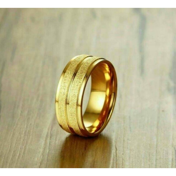 cincin pasir emas baris 2 berbahan titanium