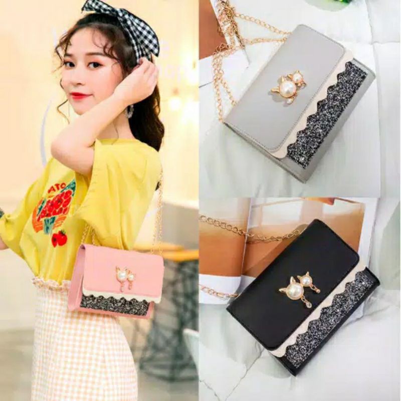 SN555 Tas Selempang Wanita Tas Mutiara Tali Rantai Slig Bag Korean Fashion Import
