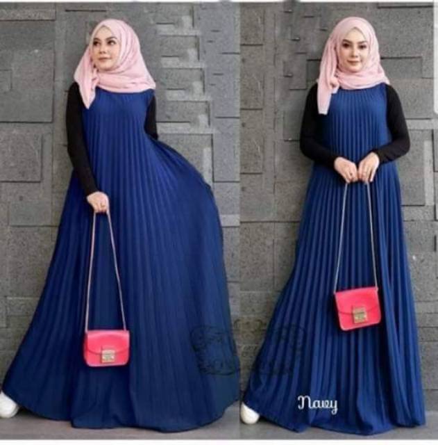 [BISA COD] LONG DRESS PLISKET// DRESS PLISKET TANPA LENGAN