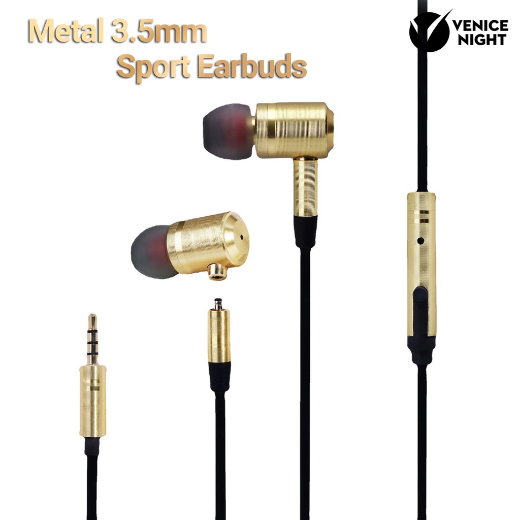 (VNEP) (Berkabel) Headset Earphone Earbuds Sport Gaming In-ear Noise Isolating Metal Jack 3.5mm Untuk Handphone