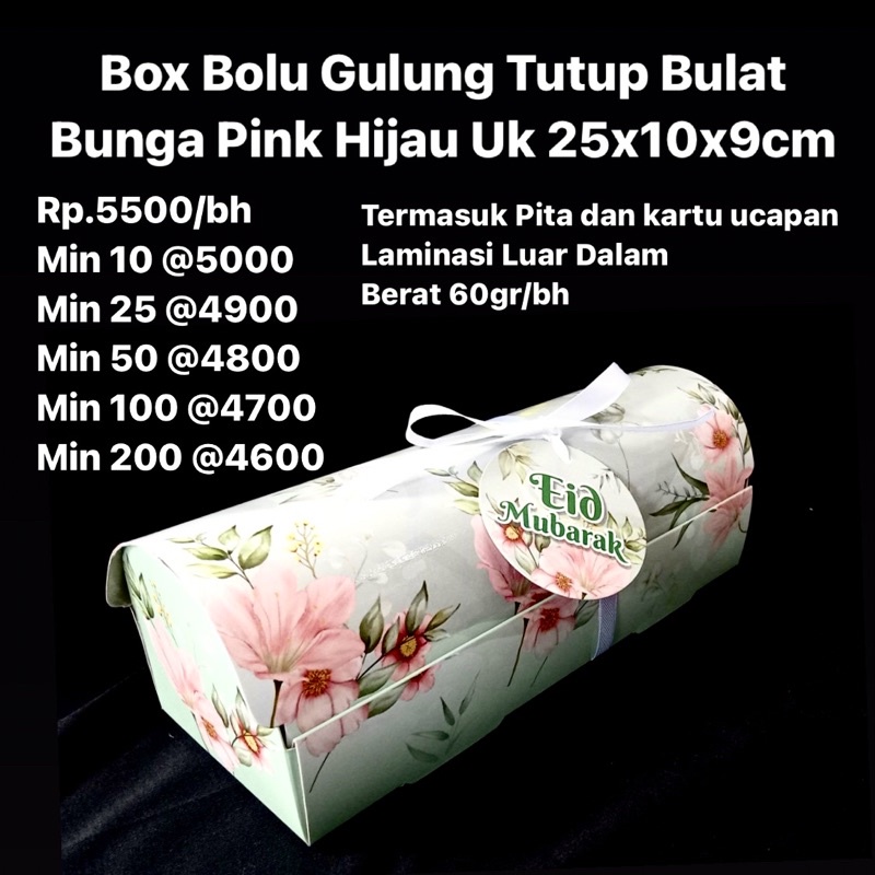 

Box Bolu Gulung Tutup Bulat Uk 25x10x9cm Bunga Pink Hijau