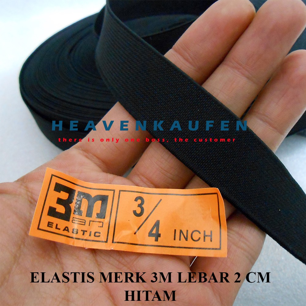 Elastis Elastic Lebar 2 cm Merk 3M Hitam Tebal Bagus Meteran