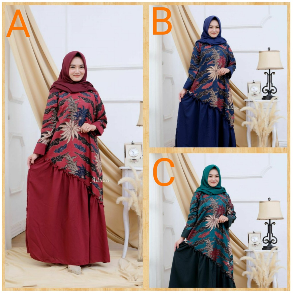 New1357 Gamis batik | GAMIS BATIK| Gamis polos | Busana wanita | Baju gamis wanita batik